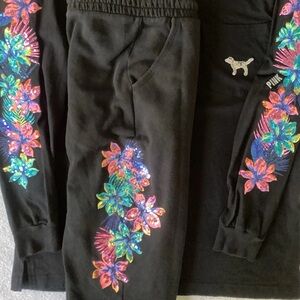 Victoria’s Secret PINK BLING Tropical Hibiscus Flower Shirt M Joggers L